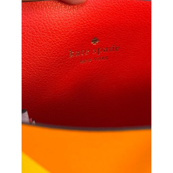 Kate Spade New York Rainbow Striped Leather Tote Bag With Red & White Handles - Picture 9 of 10